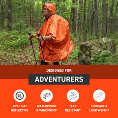 Sol S.O.L. poncho waterproof sealed seams keep you dry in wet conditions.
