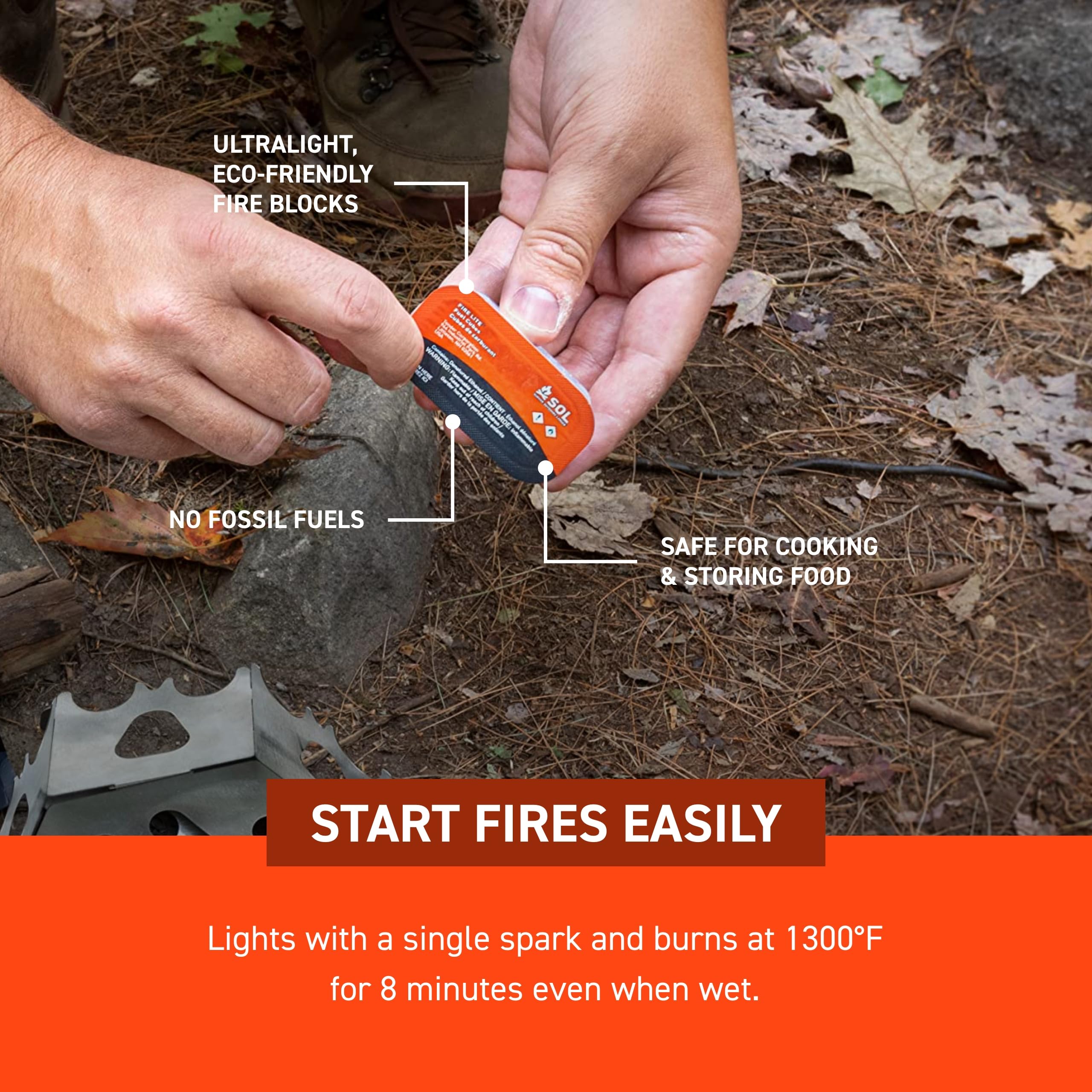 S.O.L. fire cubes clean-burn provides steady heat for outdoor cooking