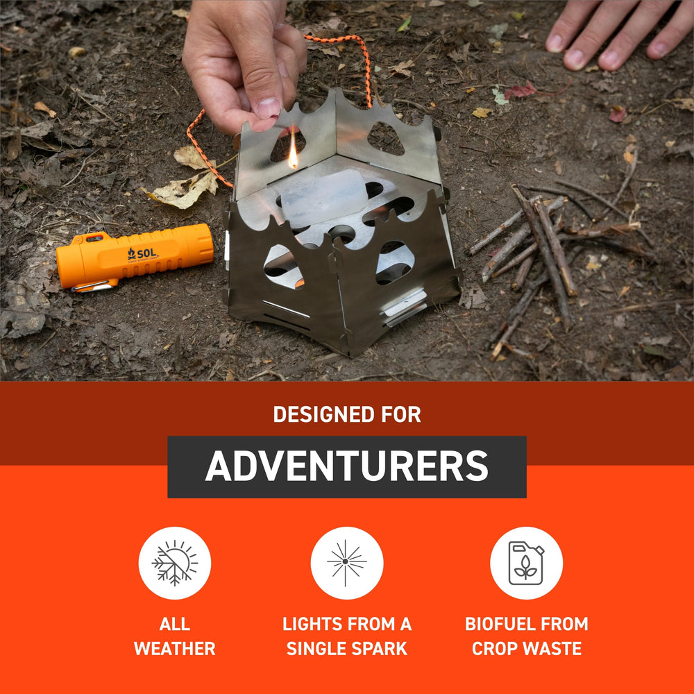 S.O.L. fire cubes easy pour demonstrates quick light for camping fires