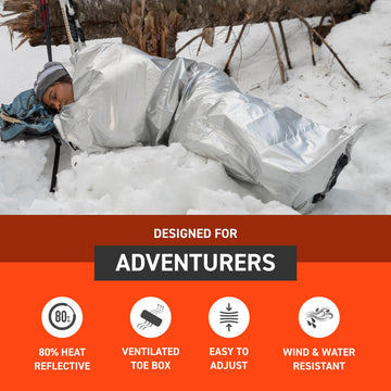 S.O.L. SOL Thermal Bivvy reflects 80 percent of body heat to help retain warmth.