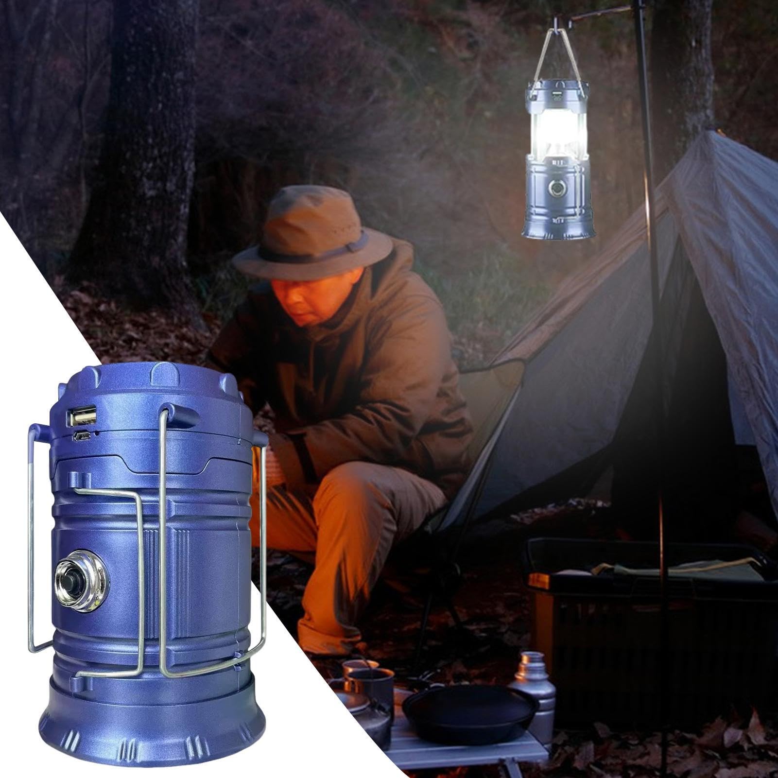 Solar Camping Lantern handle design enables easy hanging above a table or tent.
