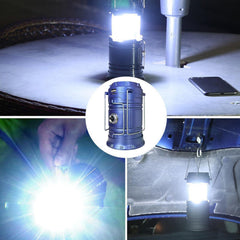 Solar Camping Lantern hanging inside a tent provides cozy ambient light.