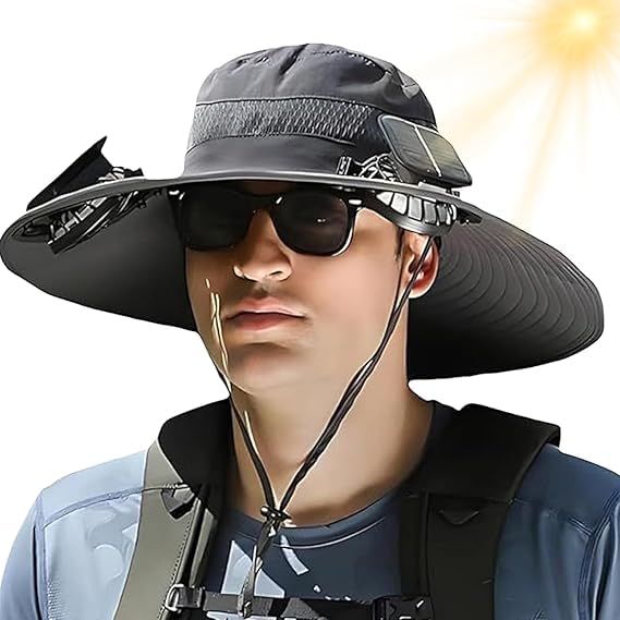 Solar Fan Cap with built-in solar-powered fan for outdoor use - gray