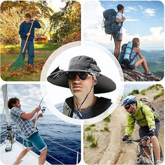 Water-repellent outdoor sun hat featuring a solar fan