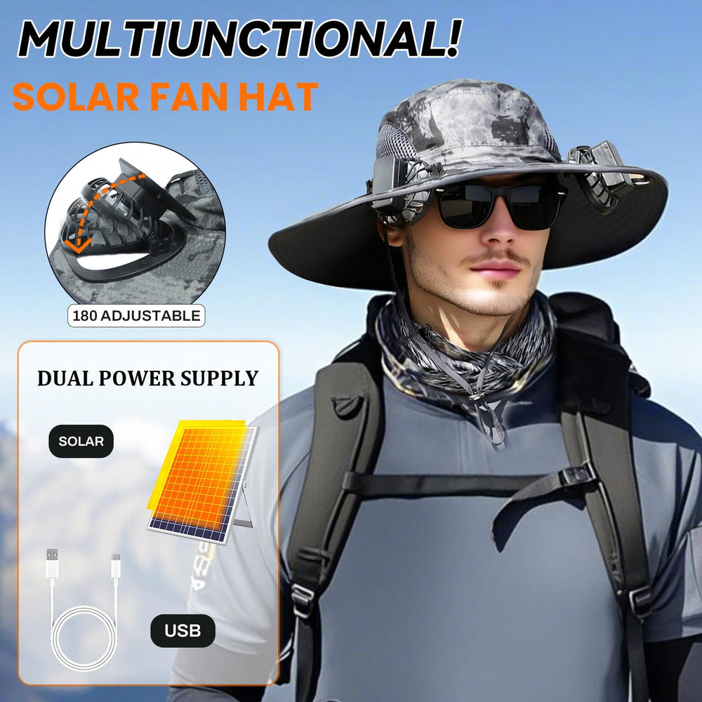 Outdoor-ready: fishing, hiking, camping, and beachwear with solar fan hat