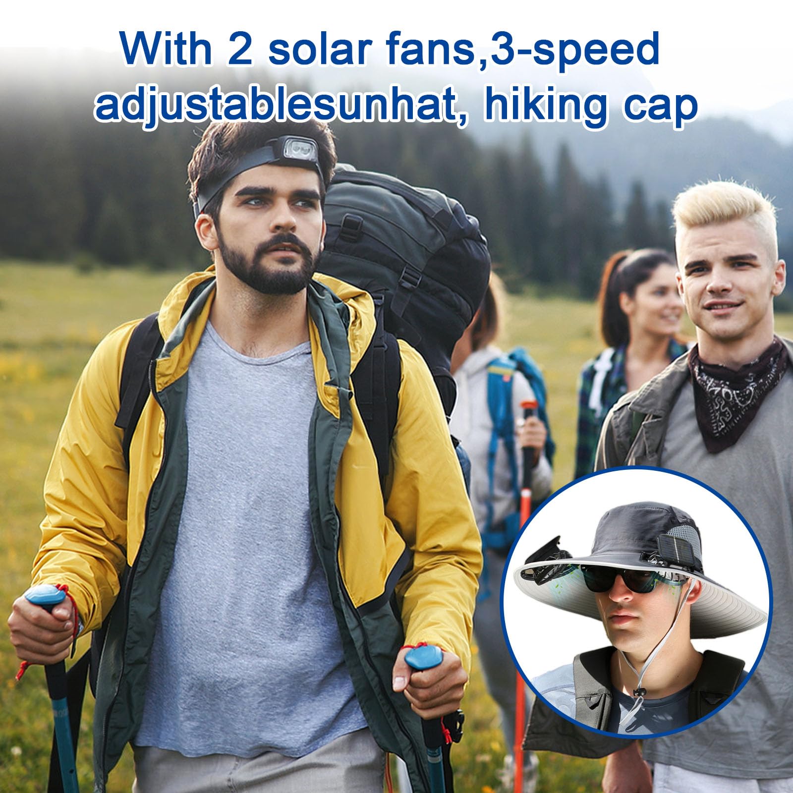 Close-up of solar-powered fans on the brim