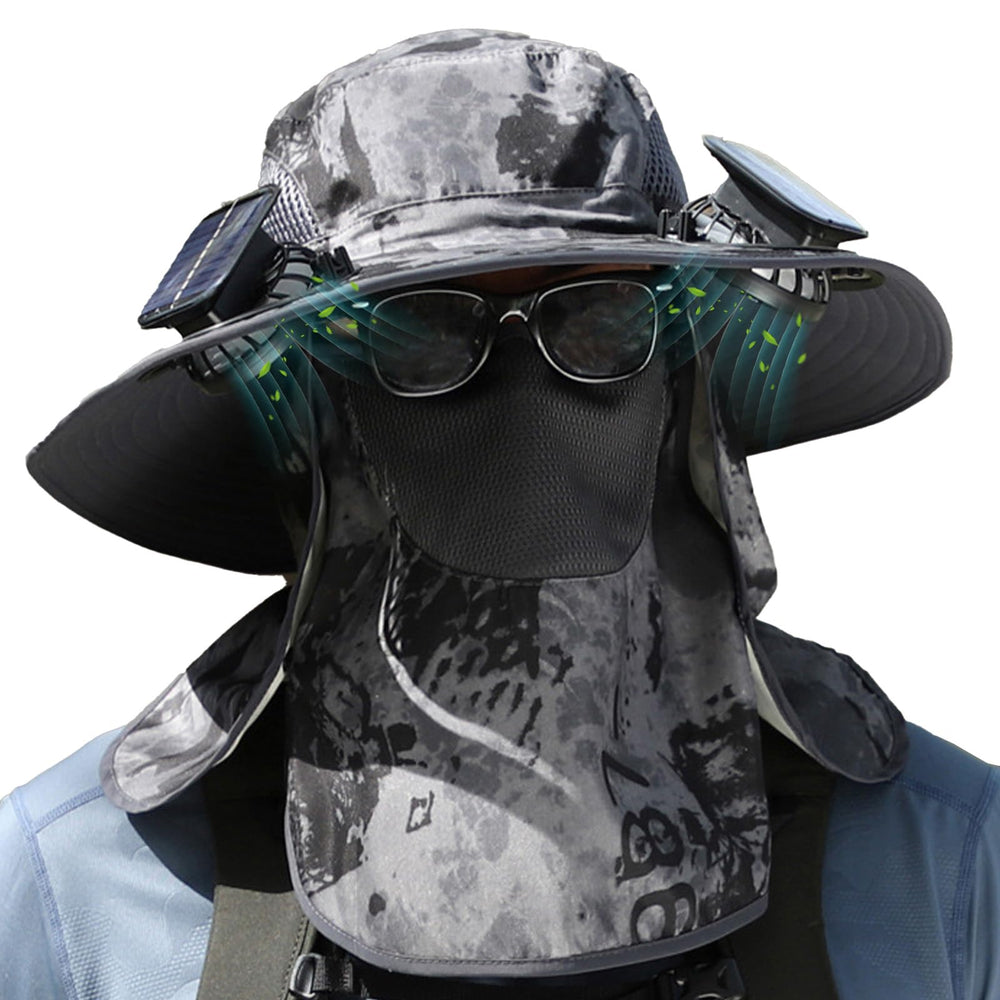 Front view of Solar Fan Hat with two front-brim mini fans