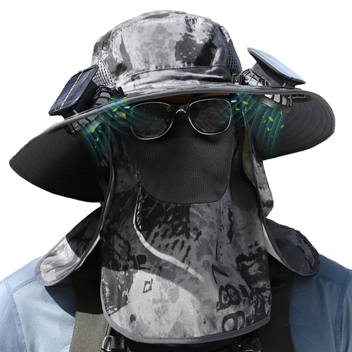 Front view of Solar Fan Hat with two front-brim mini fans