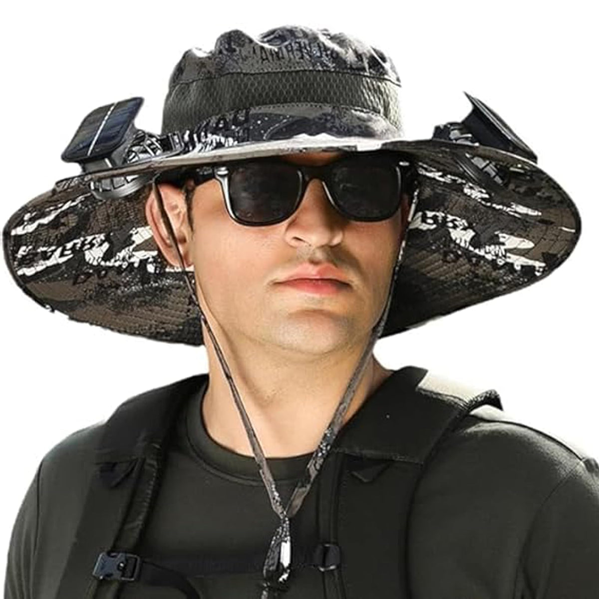 Solar Power Fan Hat with wide brim and integrated solar panel