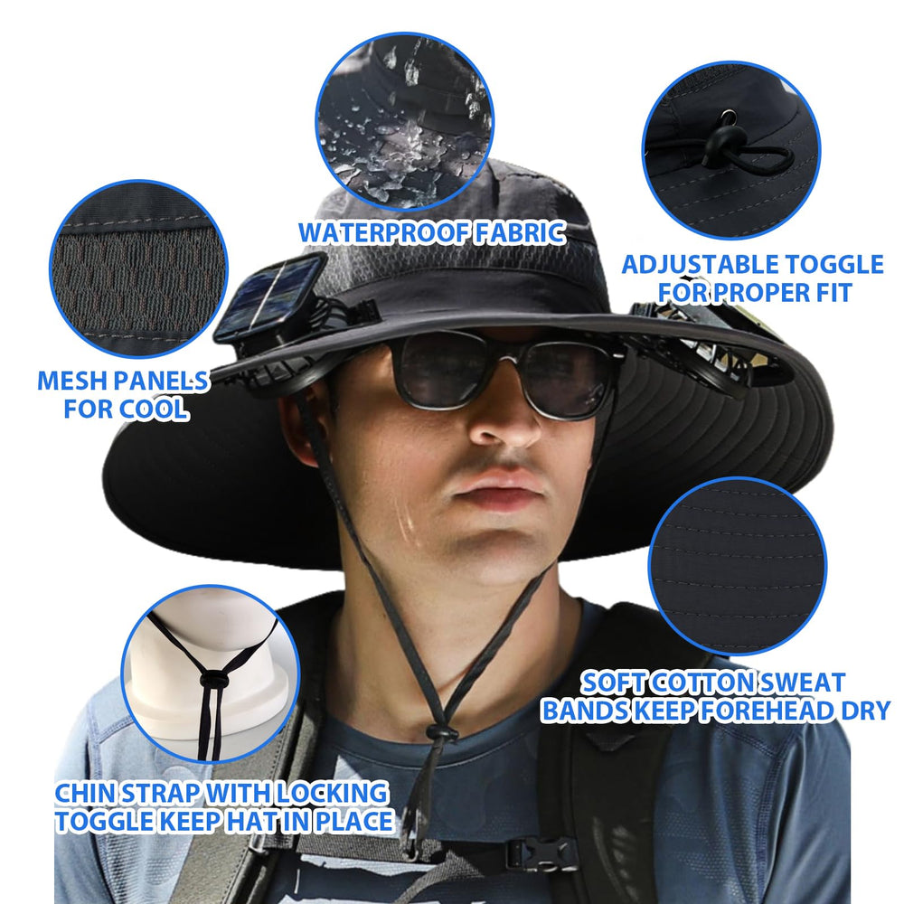 Green Solar Power Fan Hat designed for outdoor activities