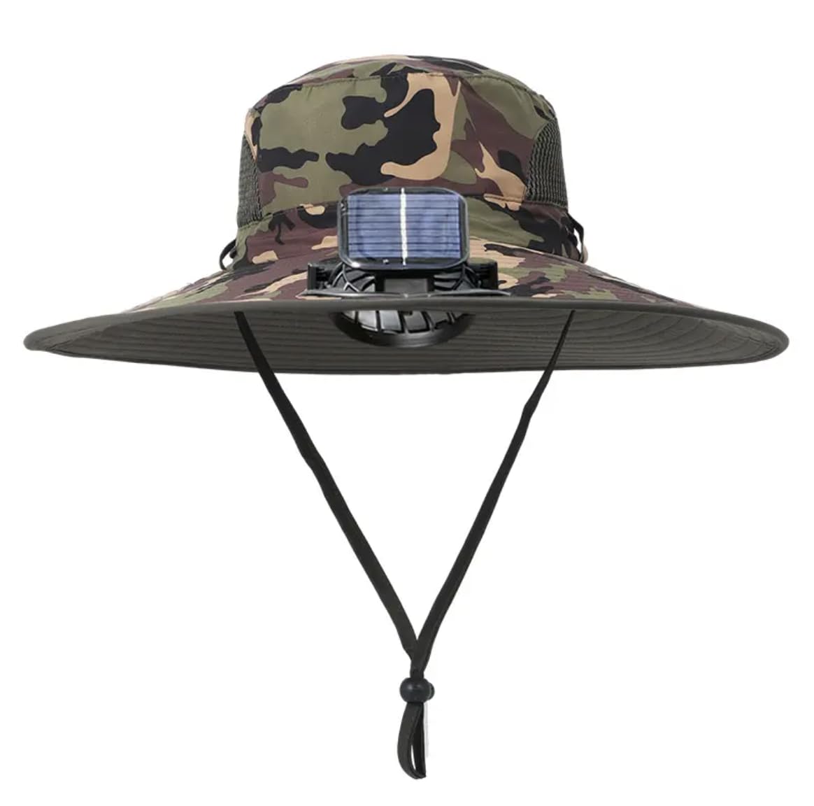 Adjustable chin strap and breathable mesh panels on the hat