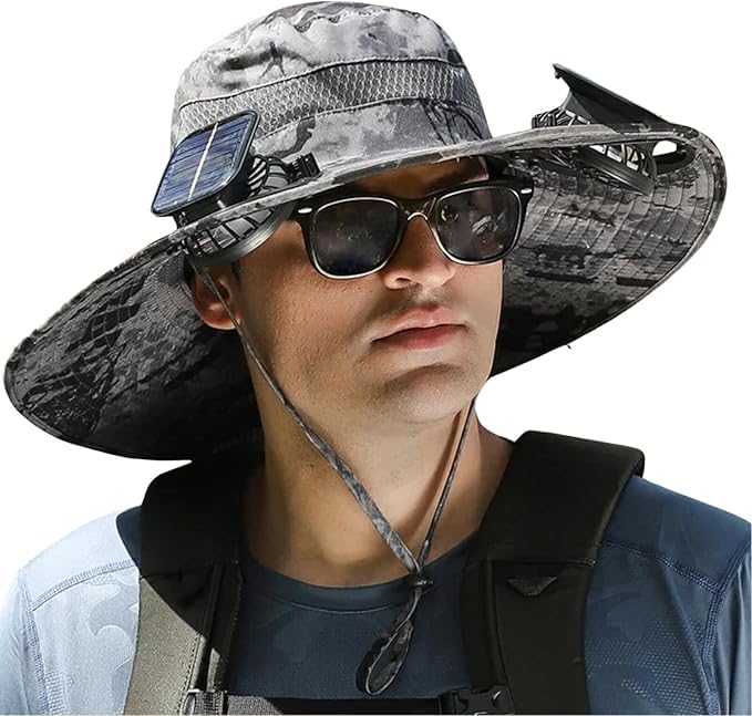 Solar Fan Hat Dark Gray with dual built-in side fans