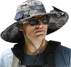 Solar Fan Hat Dark Gray with dual built-in side fans