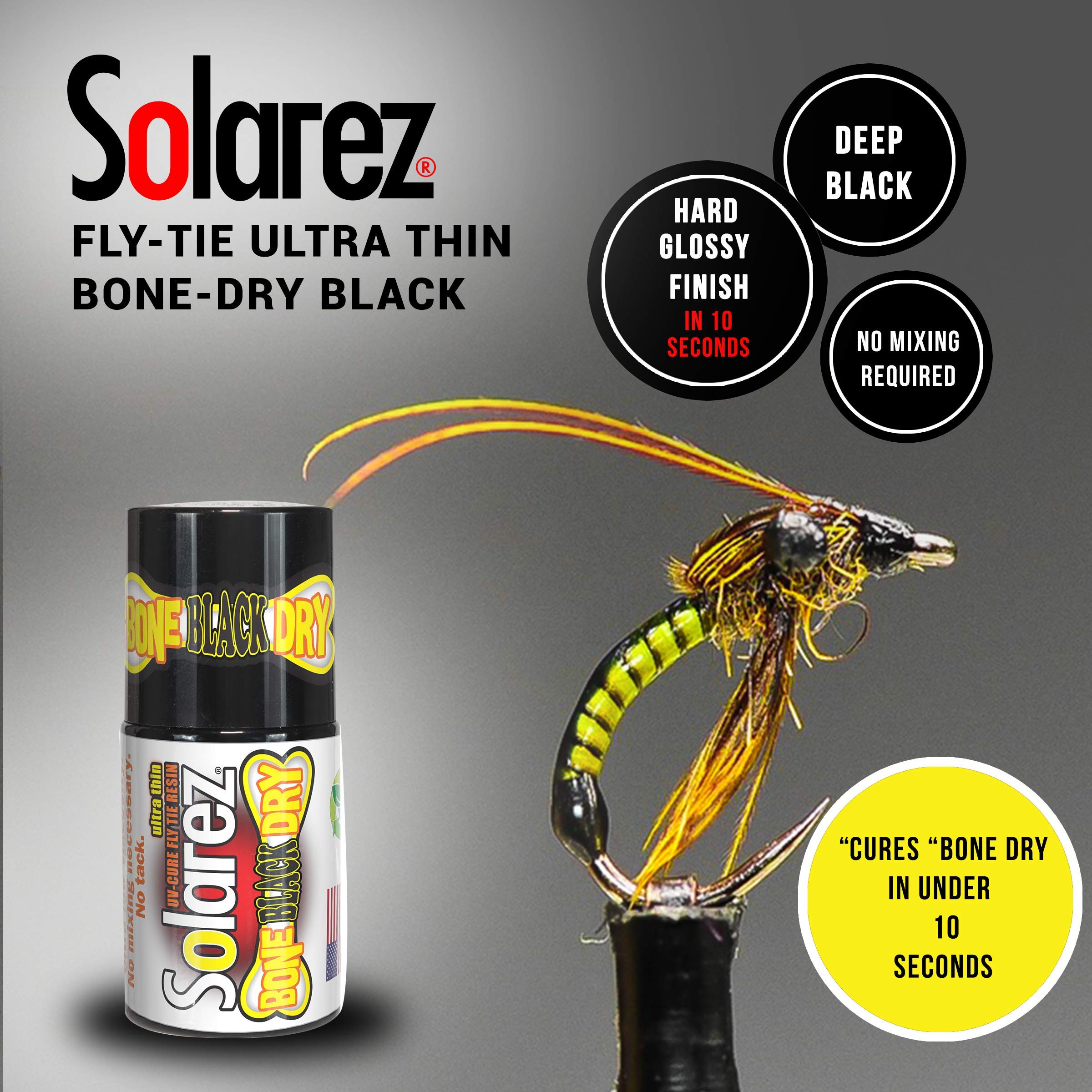 SOLAREZ Bone Dry Black USA-made badge on packaging