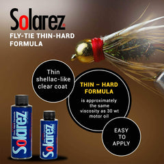 Solarez thin hard coating is brushed on a fly for a clear finish.