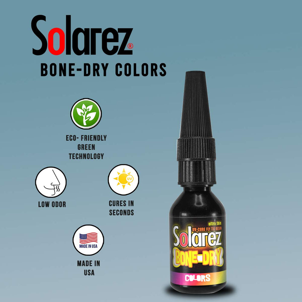 SOLAREZ high-gloss finish on fly bodies for durable accents