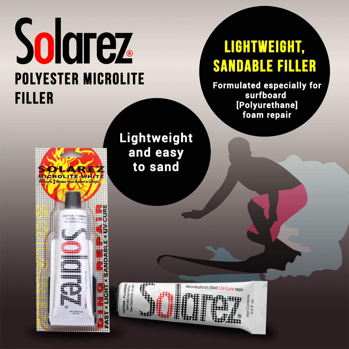 Solarez Polyester Microlite deep ding repair on polyurethane foam