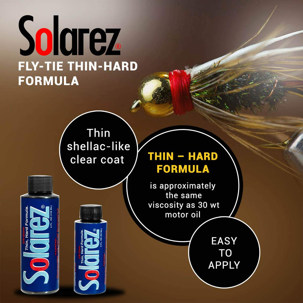 Solarez thin hard resin shows shellac like coat for slim fly bodies.