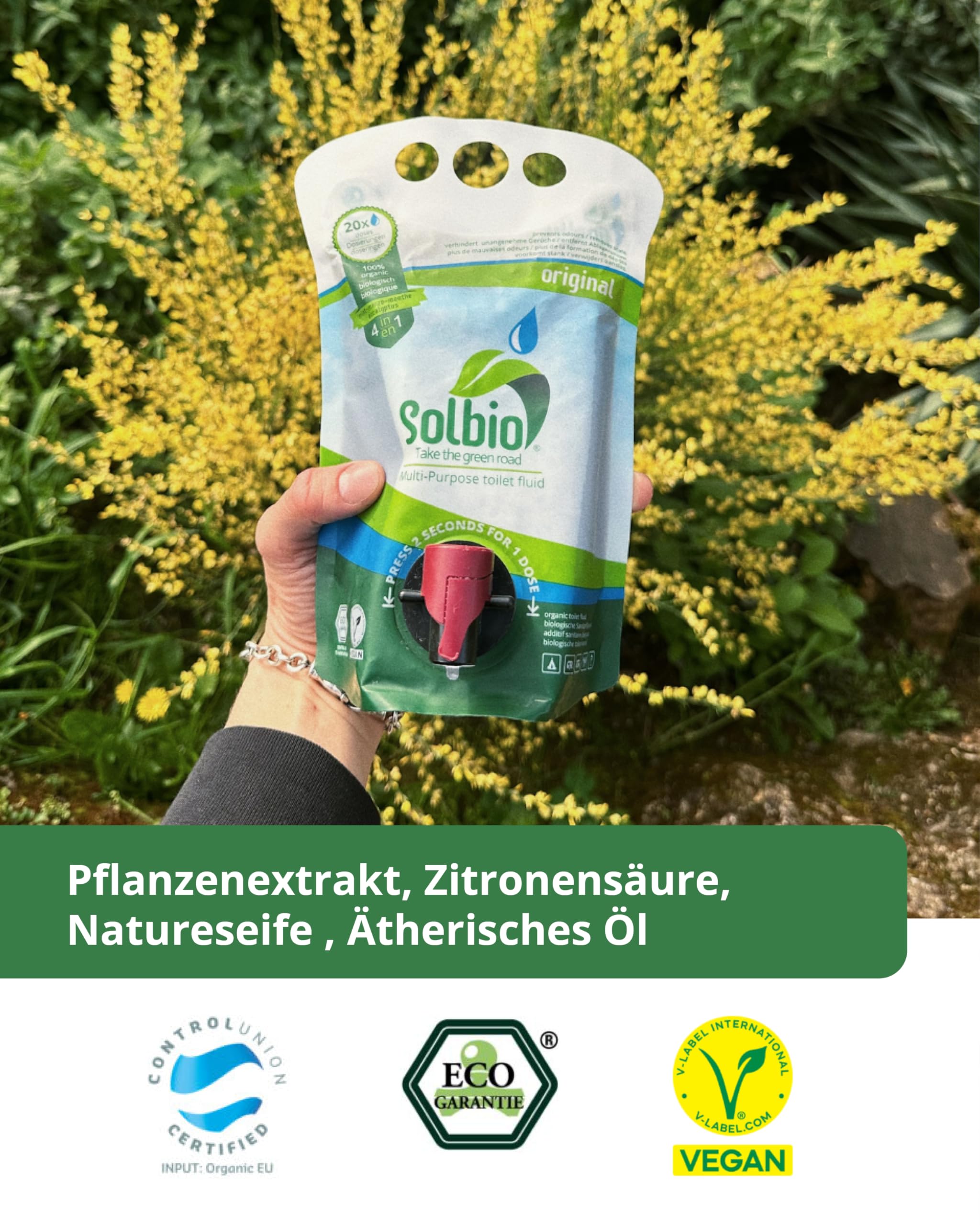 Solbio product closeup natural ingredients emphasizing safe, environmentally friendly sanitation