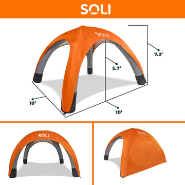 SOLI air pump in action inflating the canopy for fast shade.