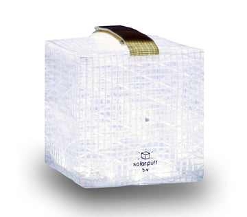 Solight Design SolarPuff lantern in collapsed form for easy packing and portability.