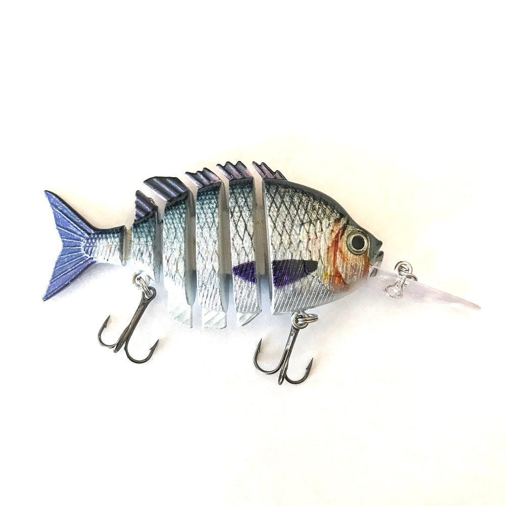 Soljer Blue Gill Sun Fish lure with silver-blue finish attracts panfish in clear water.