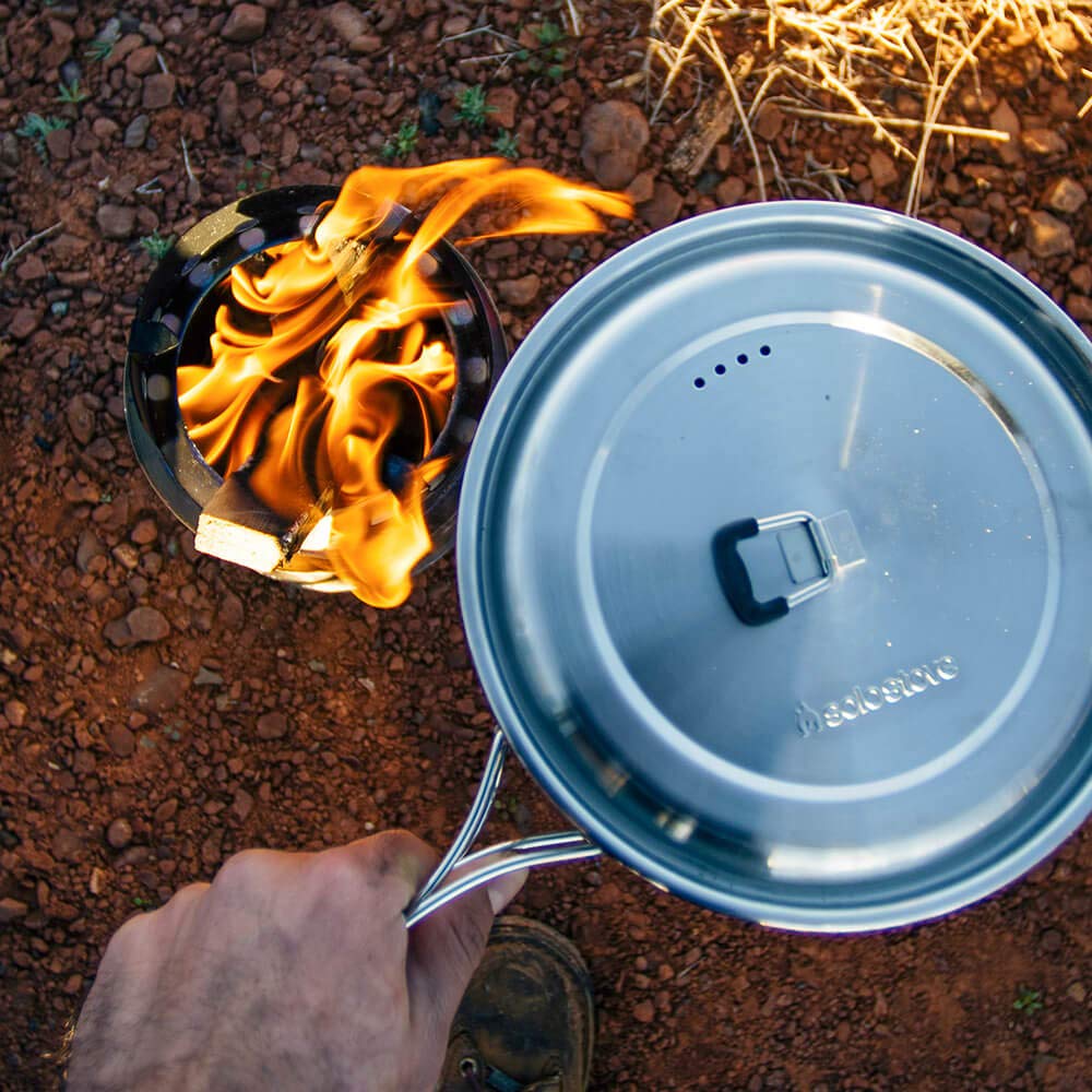 Solo Stove 2 Pot Set nests inside Campfire for compact packing.
