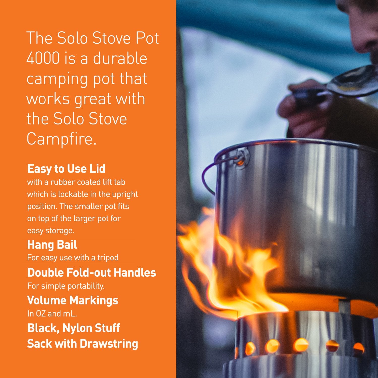 Solo Stove Pot 4000 nests with Campfire for space-saving setup.