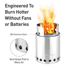 Solo Stove Titan double-wall burn illustrates cleaner gasification with less smoke