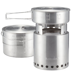Solo Stove wood-fuel burning stove demonstrates clean secondary combustion for less smoke.