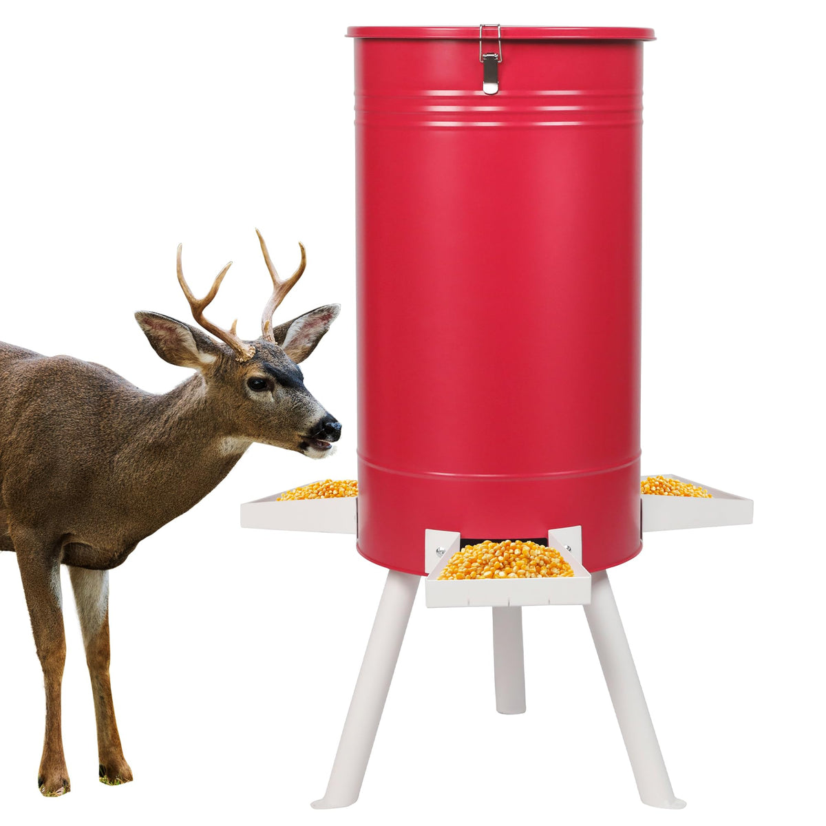 Solution4Patio 75lb feeder capacity red for extended deer feed sessions