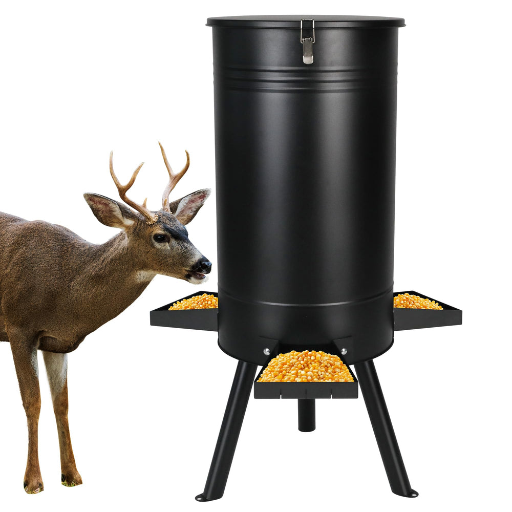 Solution4Patio deer feeder assembly on uneven ground for quick setup.