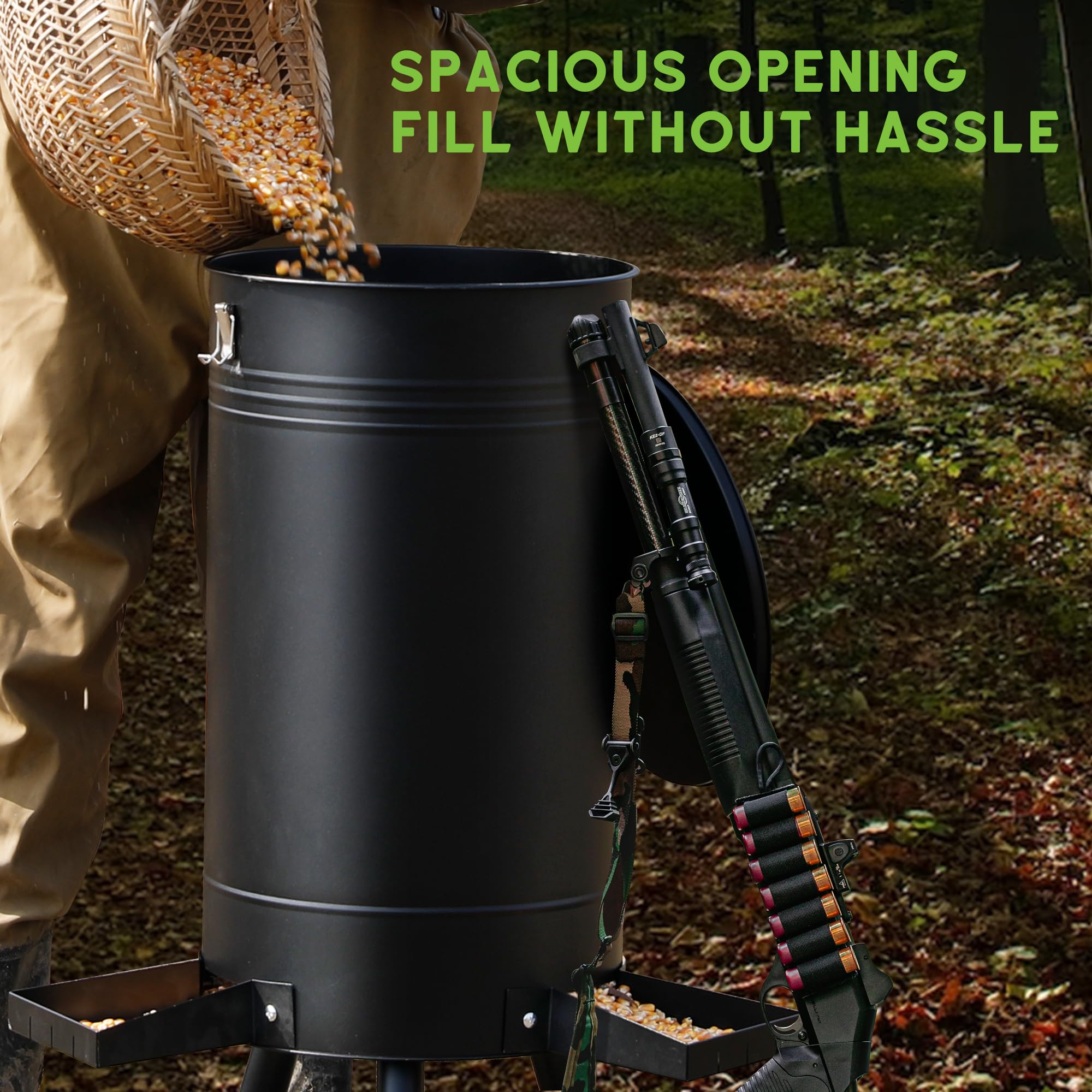 Solution4Patio deer feeder with raccoon-lock protects feed.