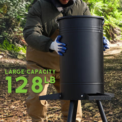 Solution4Patio tripod-base deer feeder stabilizes on rough terrain.