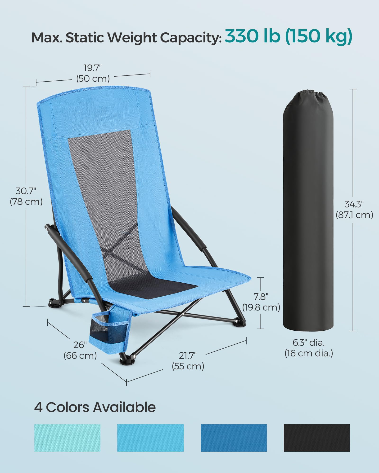 SONGMICS camping chair uses tear-resistant 600D Oxford fabric for durable outdoor use.