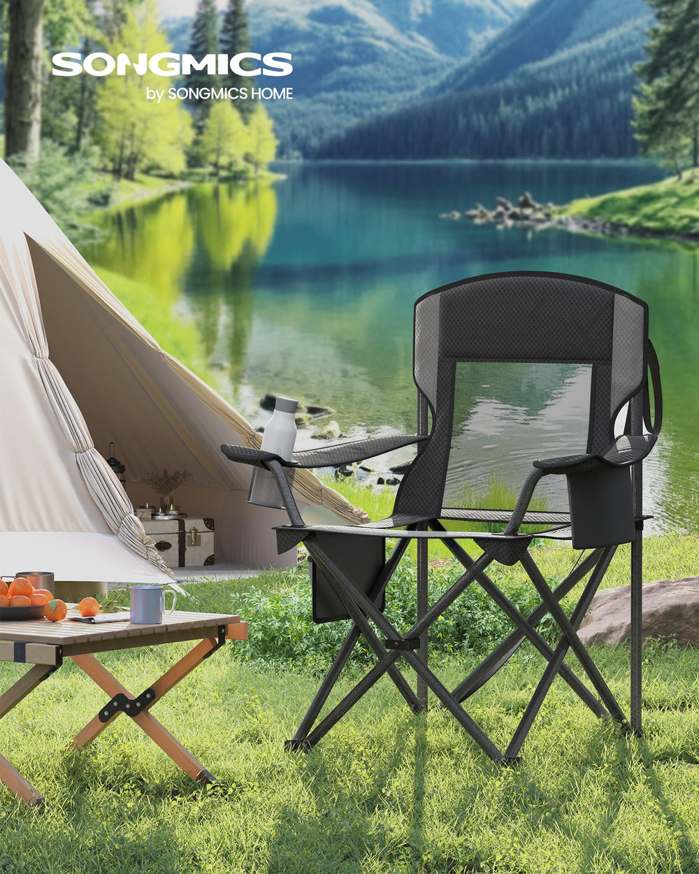 SONGMICS camping chair adjustable armrests with cup holder for personalized comfort