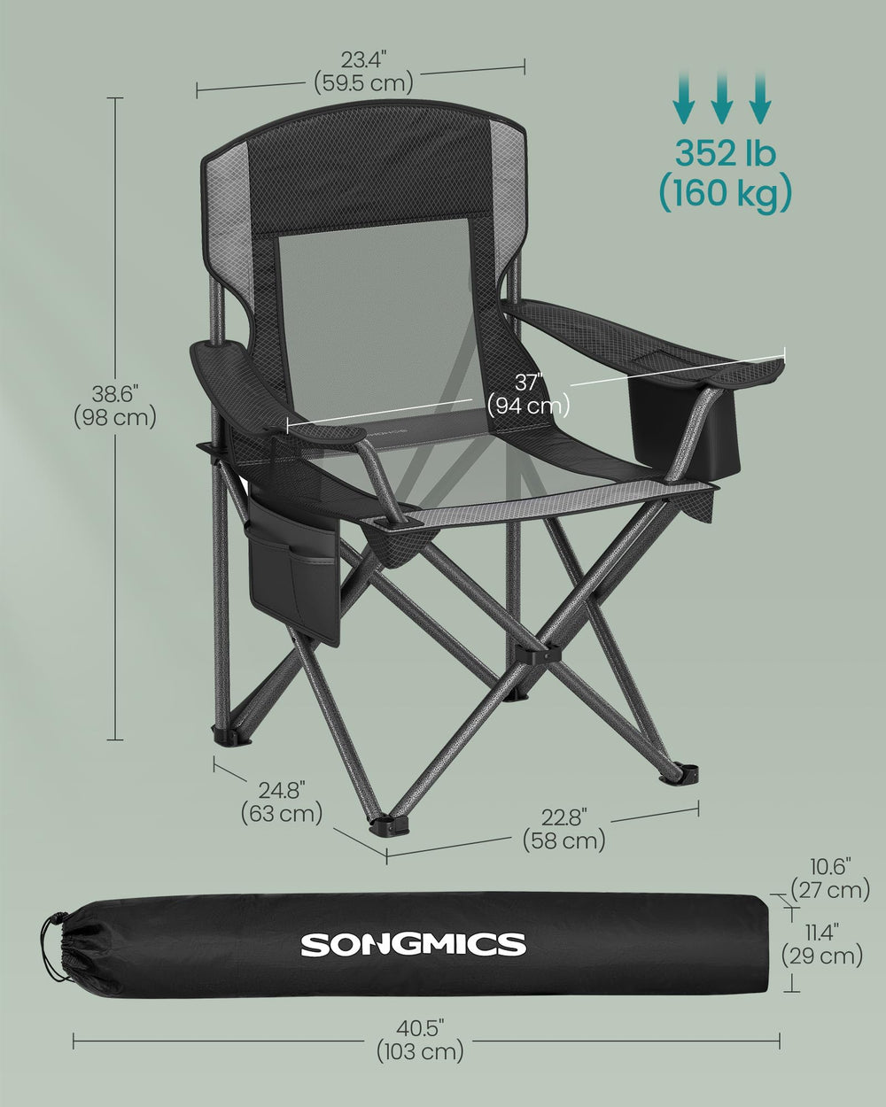 SONGMICS camping chair breathable nylon mesh helps keep you cool in warm weather
