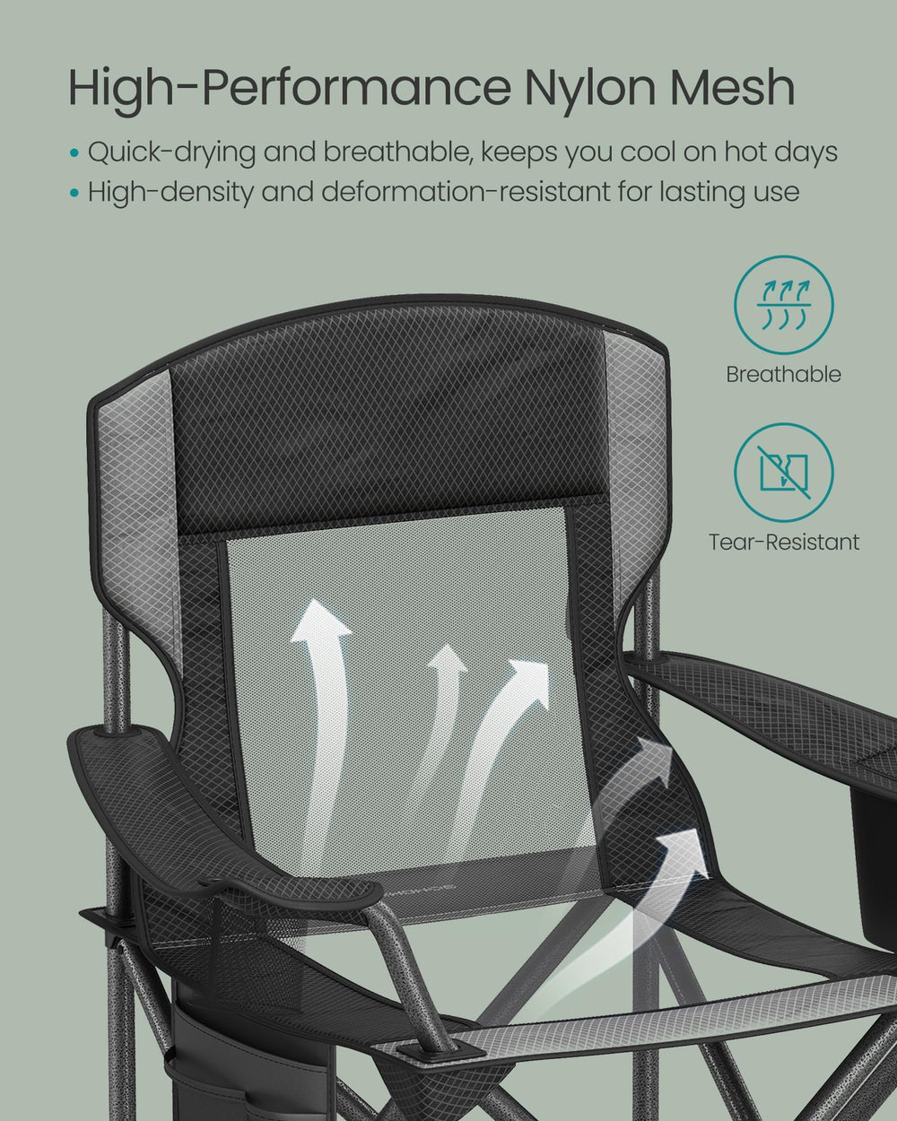 SONGMICS camping chair folds with carry bag and shoulder strap for easy transport