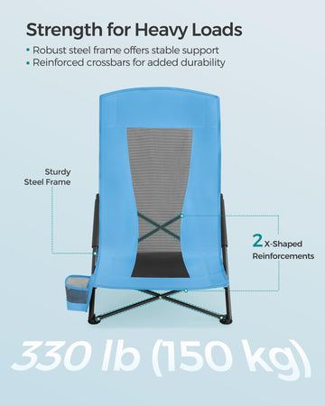 SONGMICS camping chair has a convenient cup holder beside the armrest for drinks.