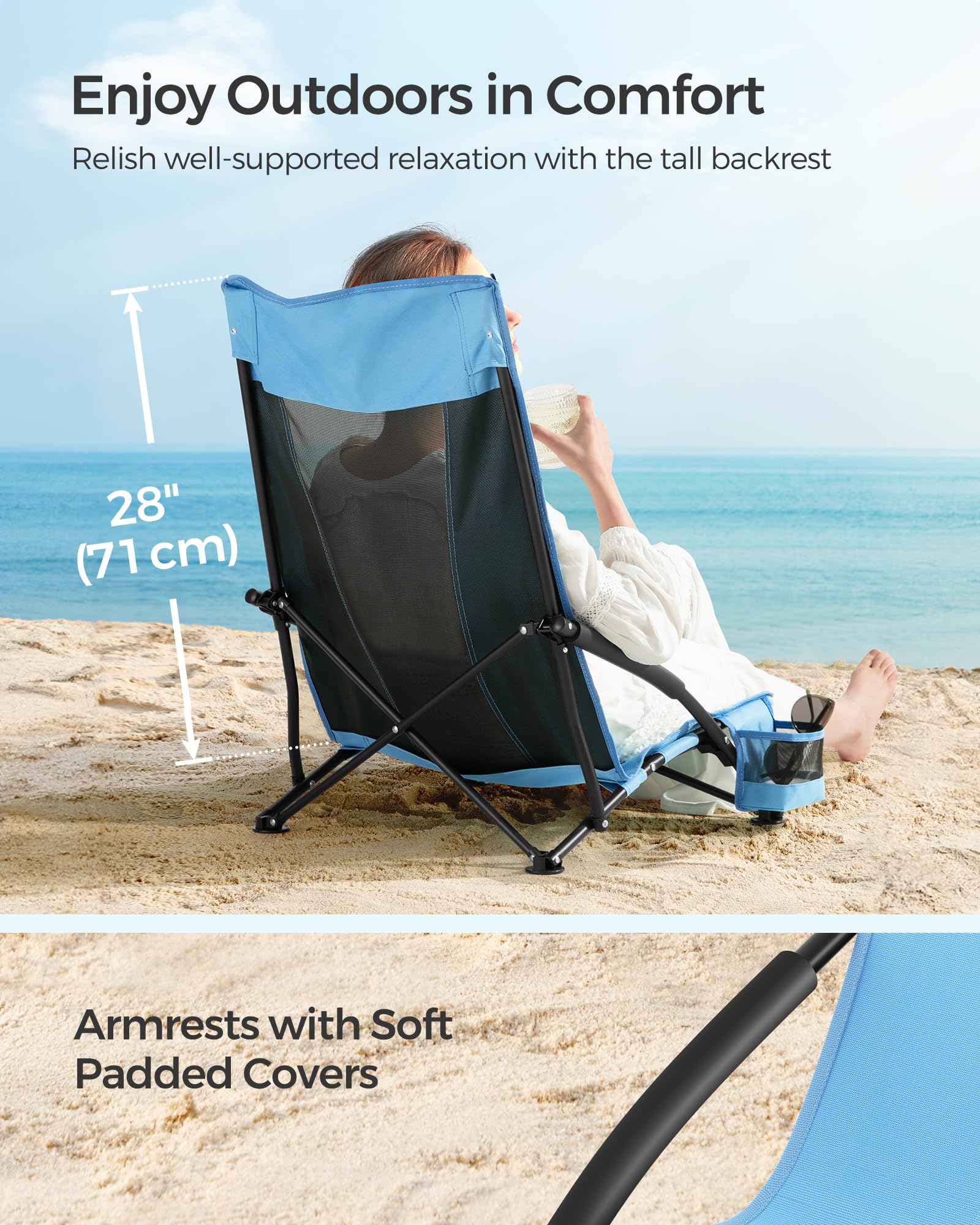 SONGMICS camping chair includes large bottom footpads for steadier seating.