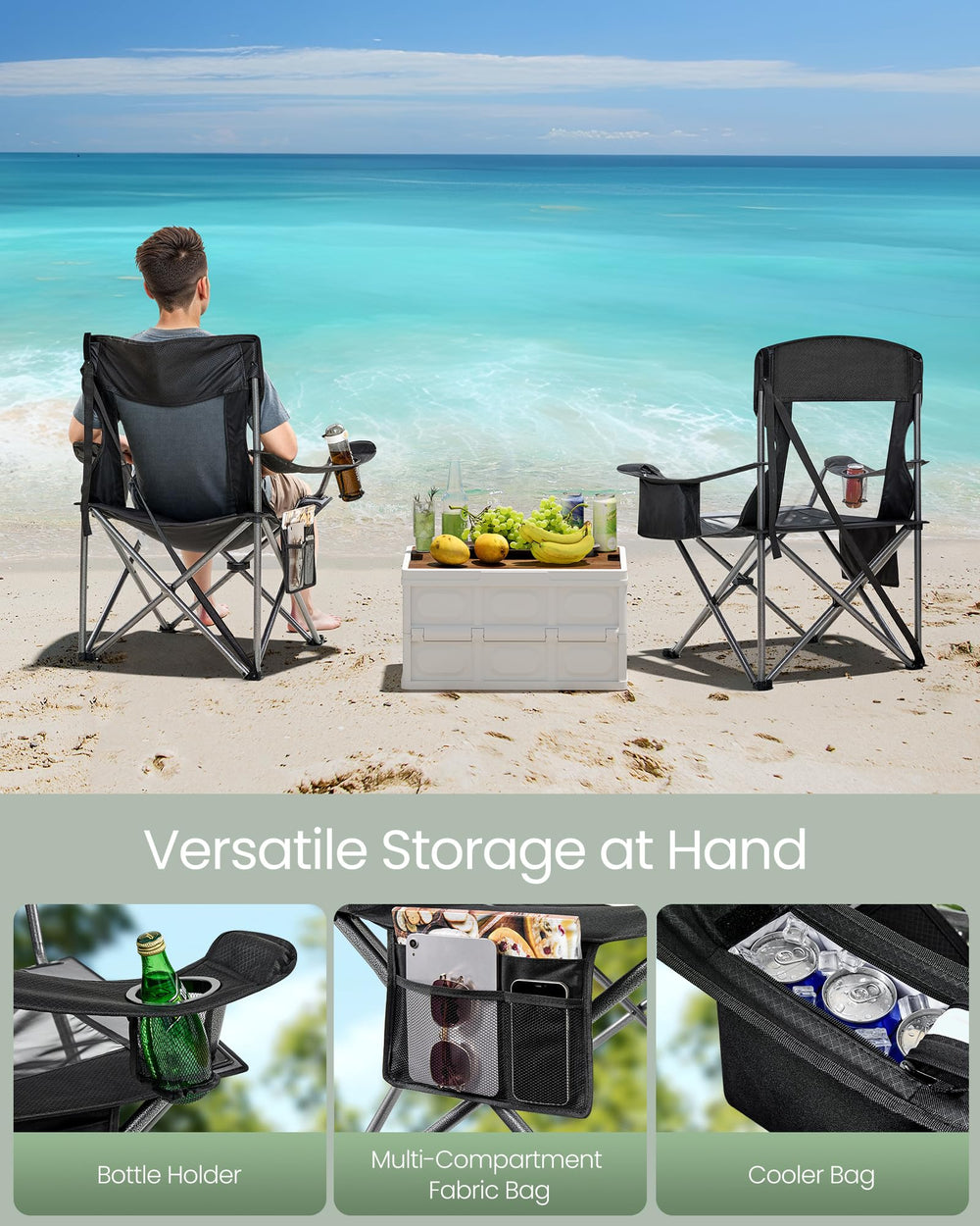 SONGMICS camping chair sturdy steel tubes and X-frame provide strong stability