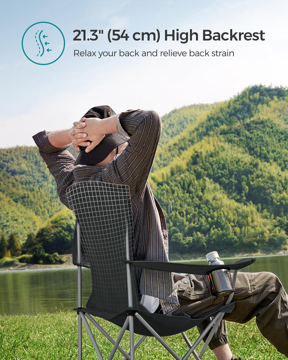 SONGMICS chair folded in carry bag for easy transport and storage.