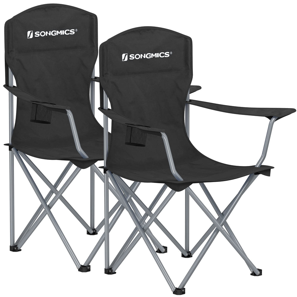 SONGMICS 2-pack folding chairs with full backrest offer comfortable outdoor seating.