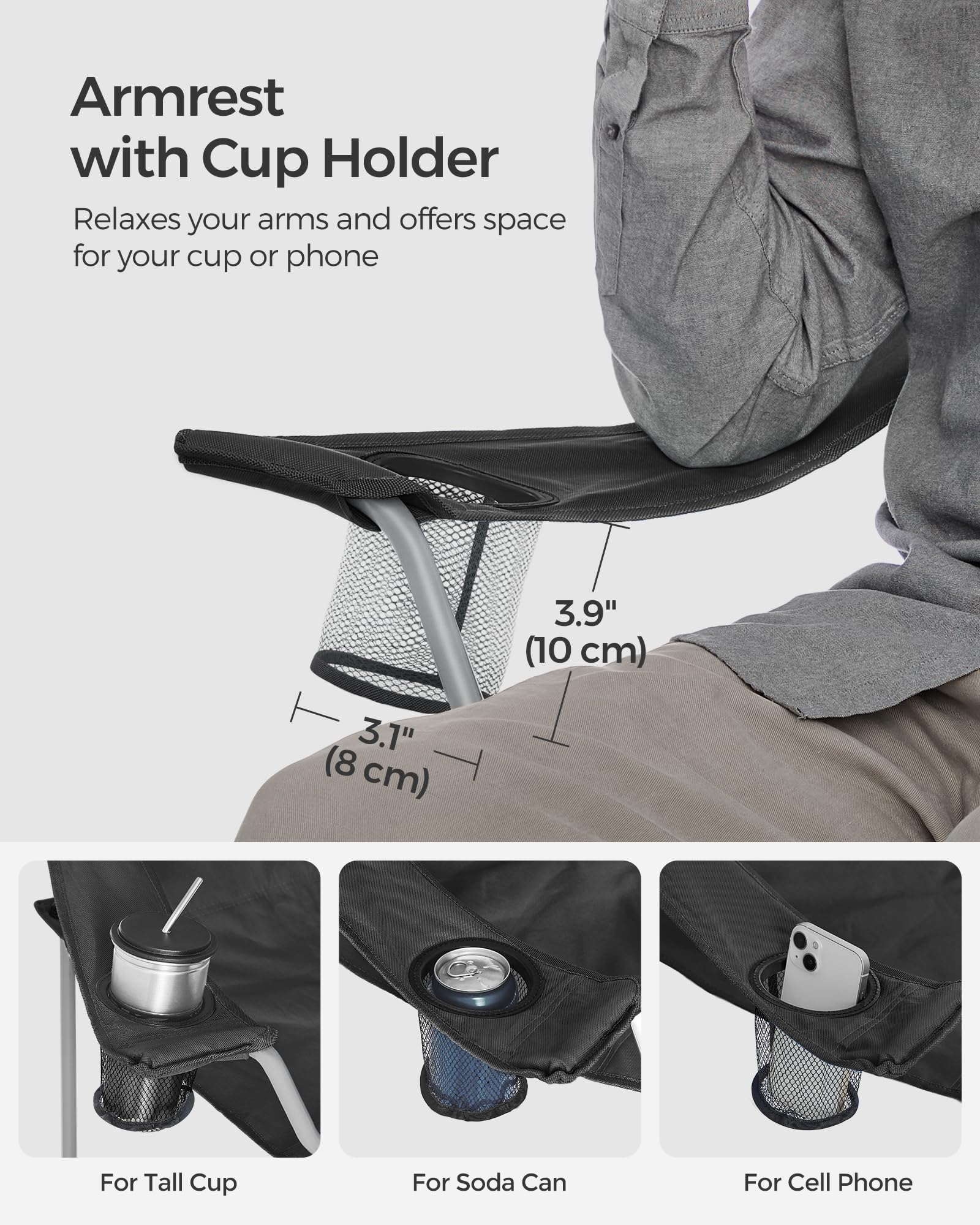 SONGMICS high-back patio chair offers relaxed seating during games or camping.