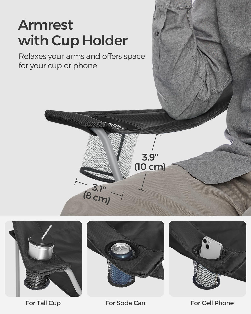 SONGMICS high-back patio chair offers relaxed seating during games or camping.