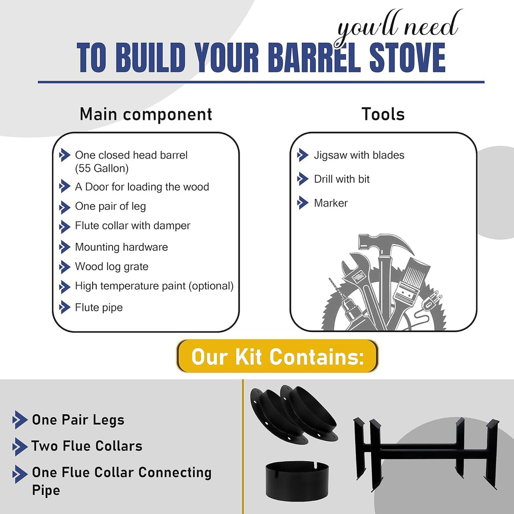 Sonret 55-gallon drum wood stove connection enhances outdoor cooking options.