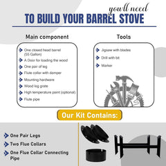 Sonret 55-gallon drum wood stove connection enhances outdoor cooking options.