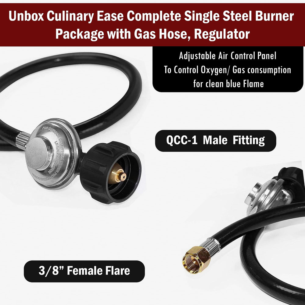 Sonret compact portable burner suited for camping, brewing, and turkey frying.