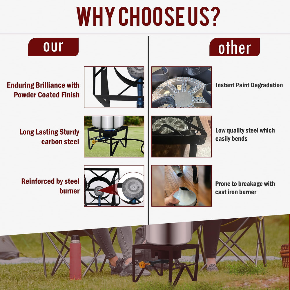 Sonret sturdy steel construction provides durability in outdoor cooking setups.