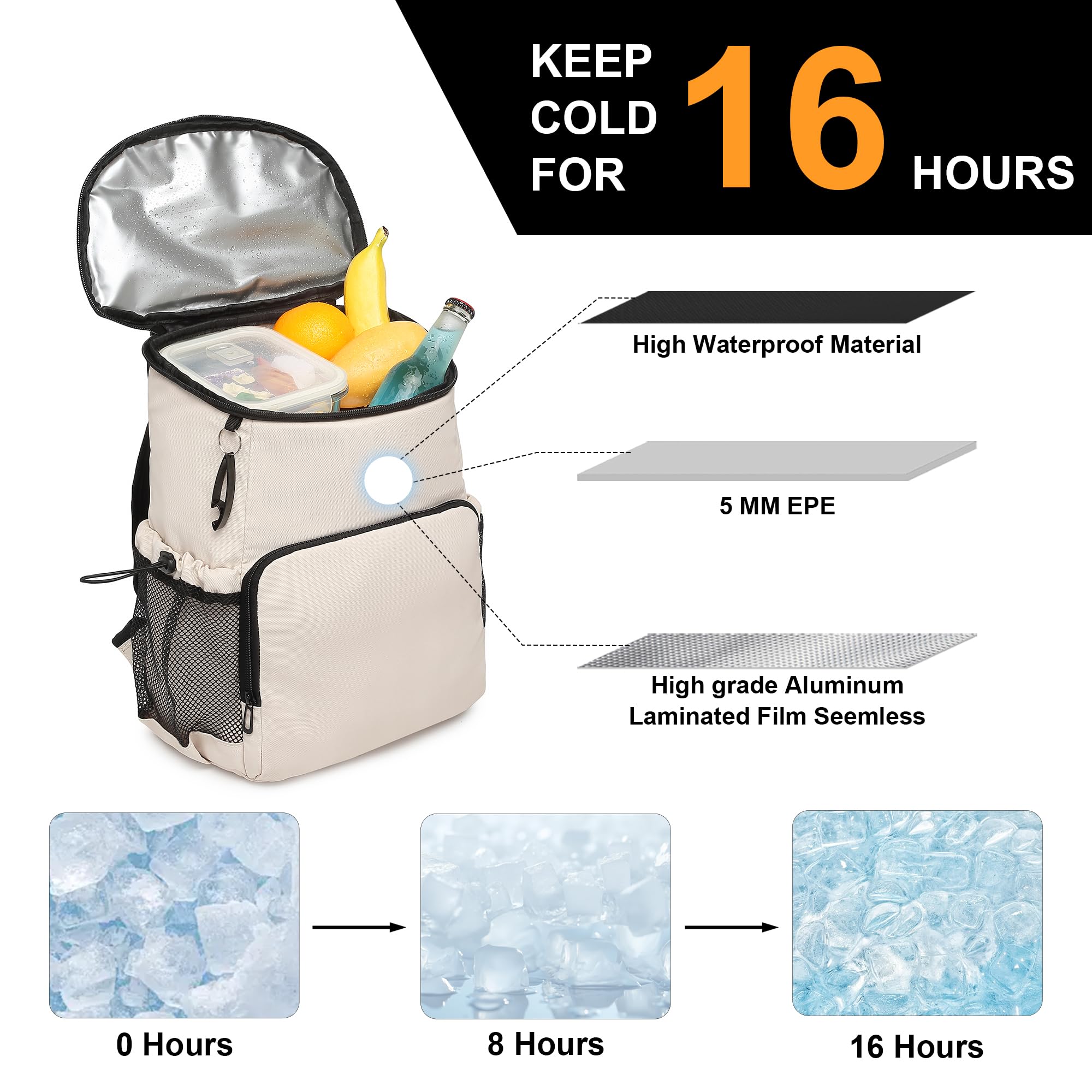 Sorozien backpack cooler waterproof fabric close-up, protects contents during rain or splashes.